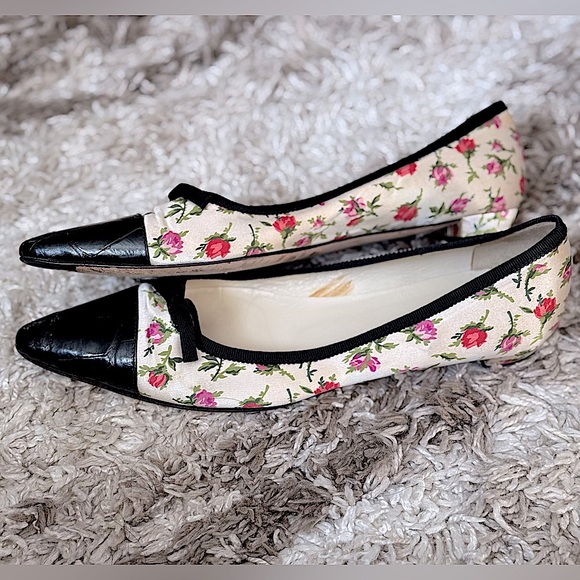 Vintage PRADA Pointed Toe Silk Leather English Cottage Rose Garden Flats 38.5 - Picture 4 of 7